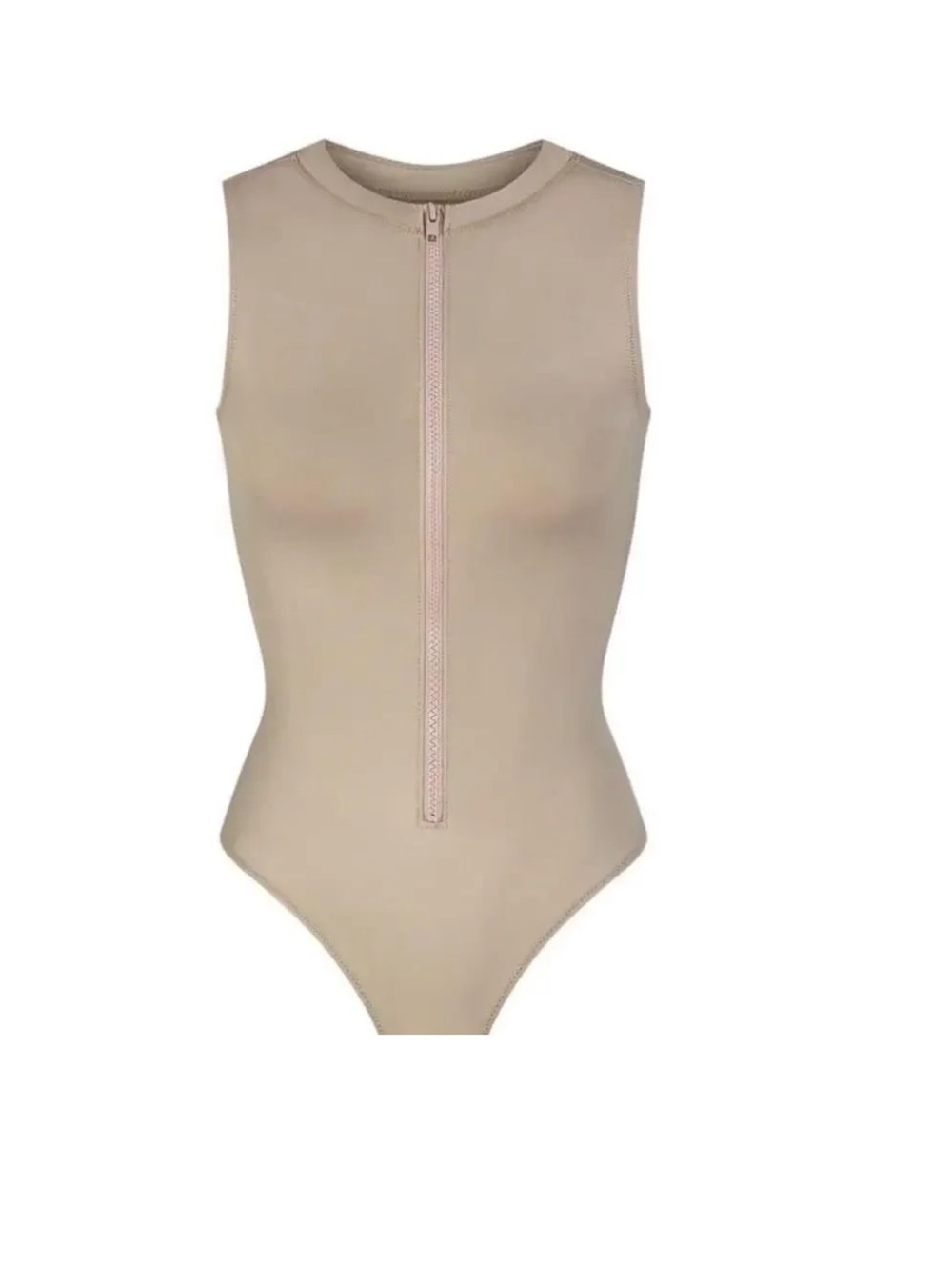 SKIMS Sleeveless Front-Zip Bathingsuit in color Desert - Picture 3 of 11